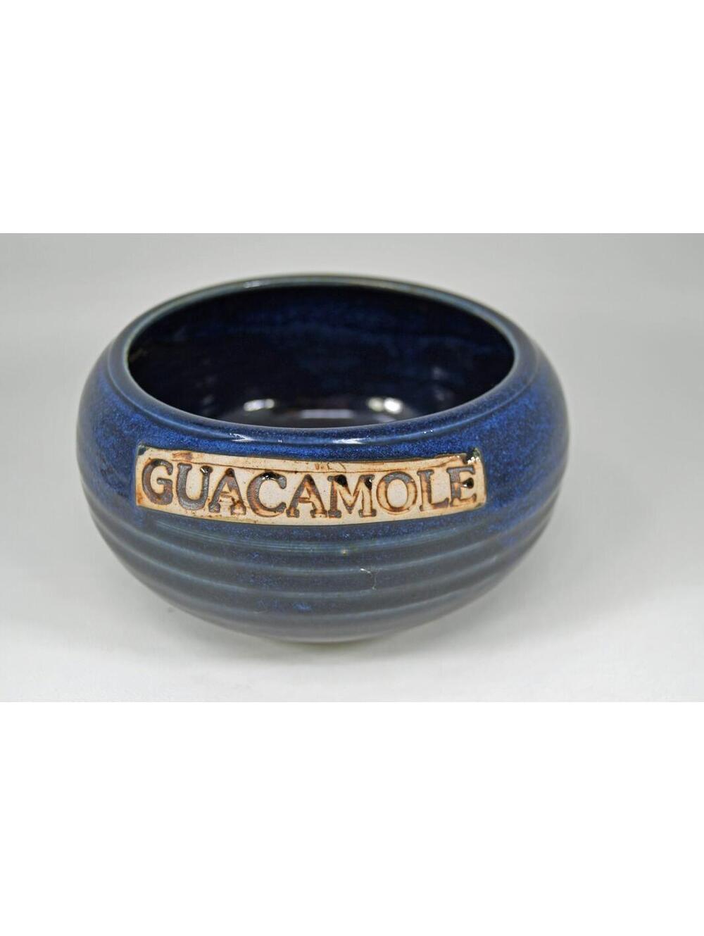 Guacamole Bowl Vintage Studio Art Pottery Cobalt Blue Glaze Signed Hand Thrown